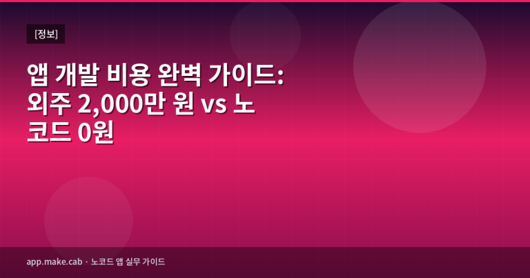 앱 개발 비용 완벽 가이드: 외주 2,000만 원 vs 노코드 0원